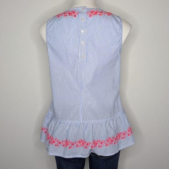 Sail To Sable blue white pink floral embroidered 100% cotton tank top blouse M - Picture 5 of 8